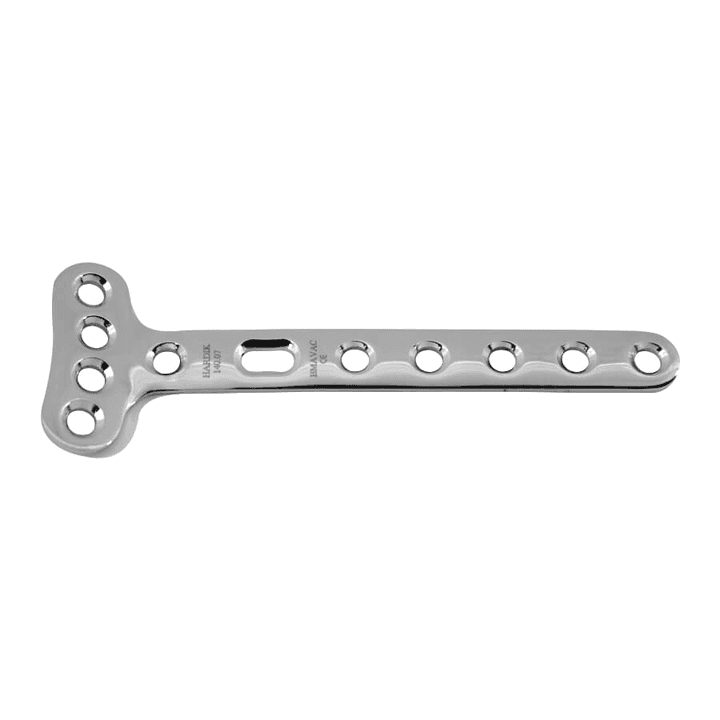 Placa en T, ángulo recto (cabeza 4 orificios) 3.5 mm — referencia 140